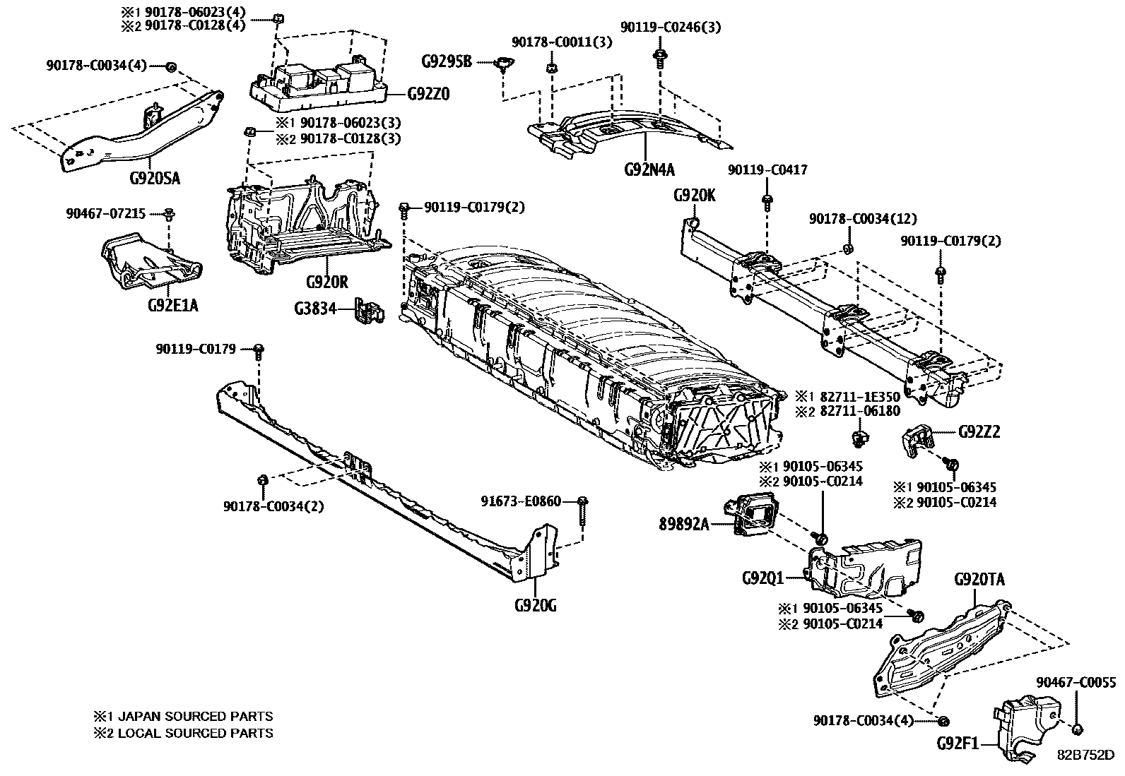 Toyota CAMRY 蓄电池和蓄电池电缆 EPC diagram — 82B752D