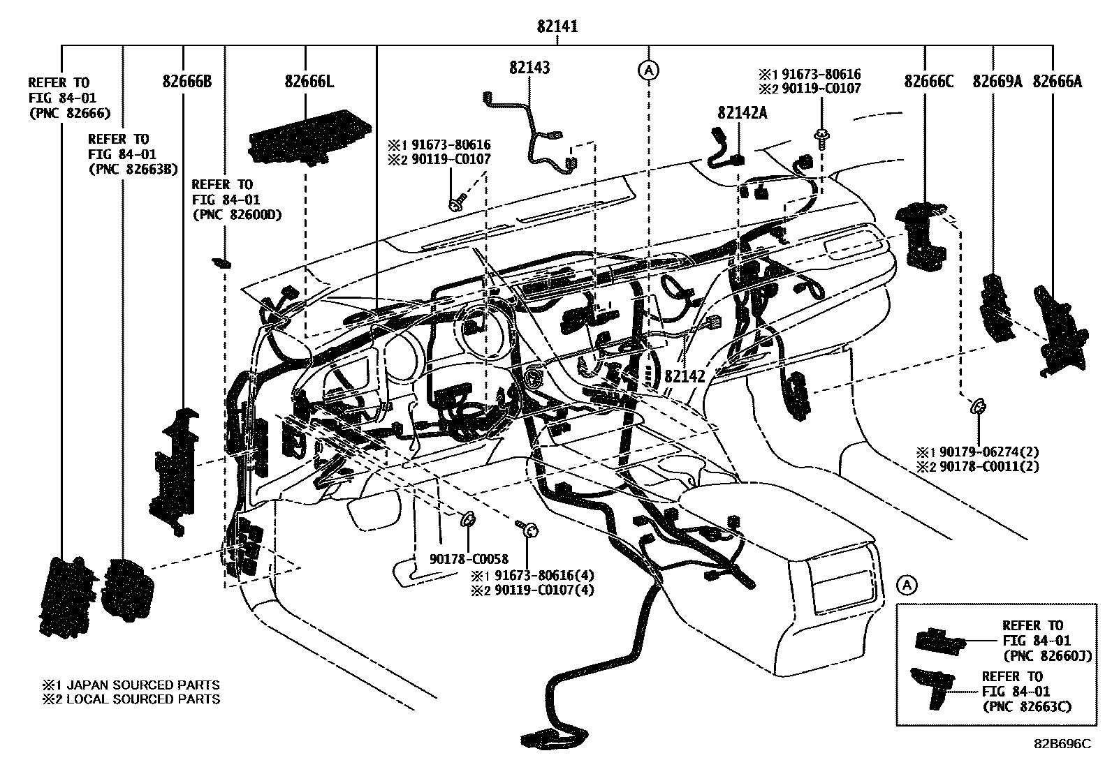 Toyota CAMRY 线束和卡夹 EPC diagram — 82B696C