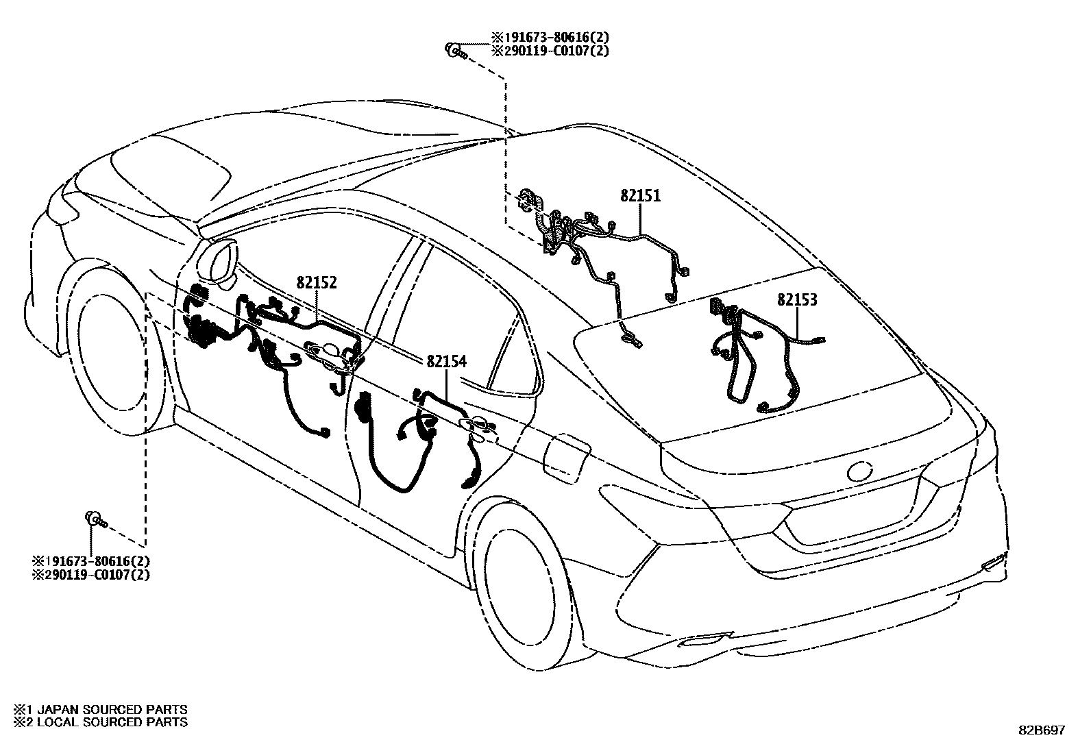 Toyota CAMRY 线束和卡夹 EPC diagram — 82B697