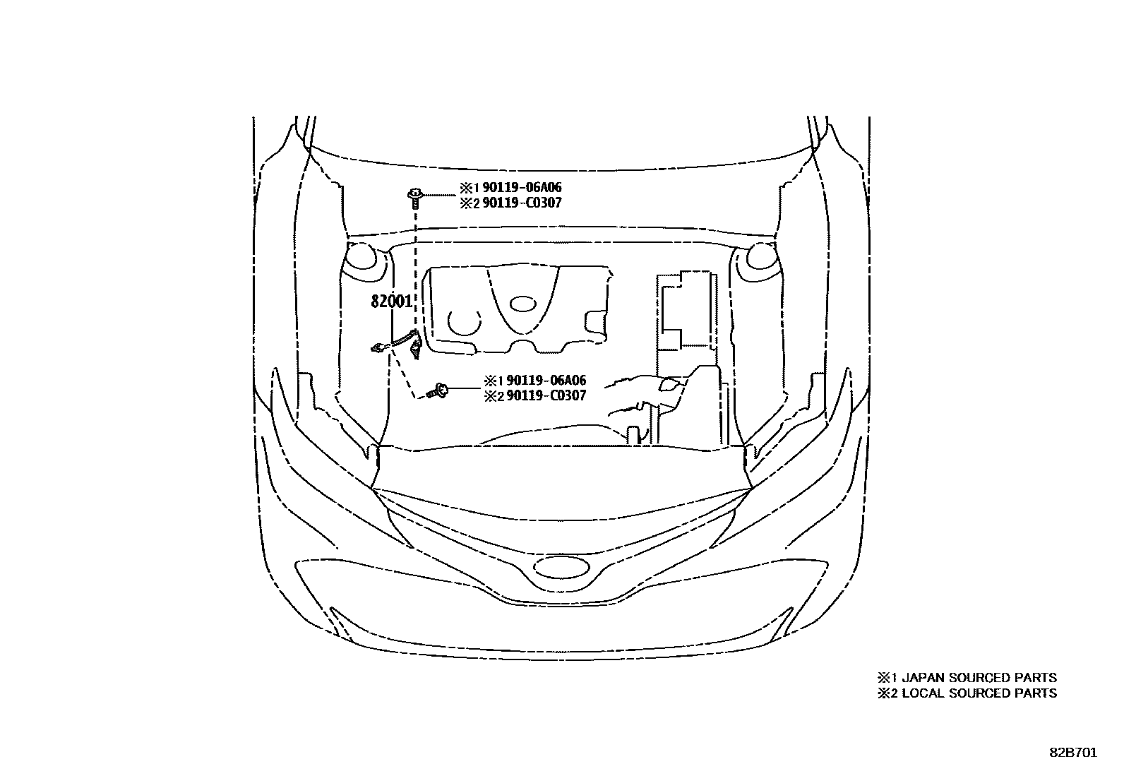 Toyota CAMRY 线束和卡夹 EPC diagram — 82B701