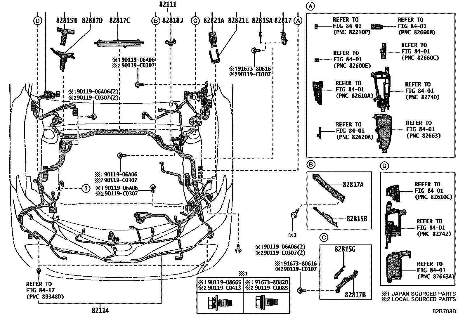 Toyota CAMRY 线束和卡夹 EPC diagram — 82B703D