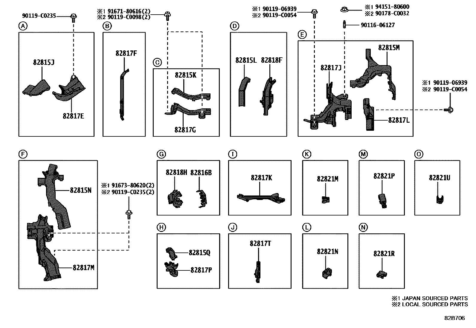Toyota CAMRY 线束和卡夹 EPC diagram — 82B706