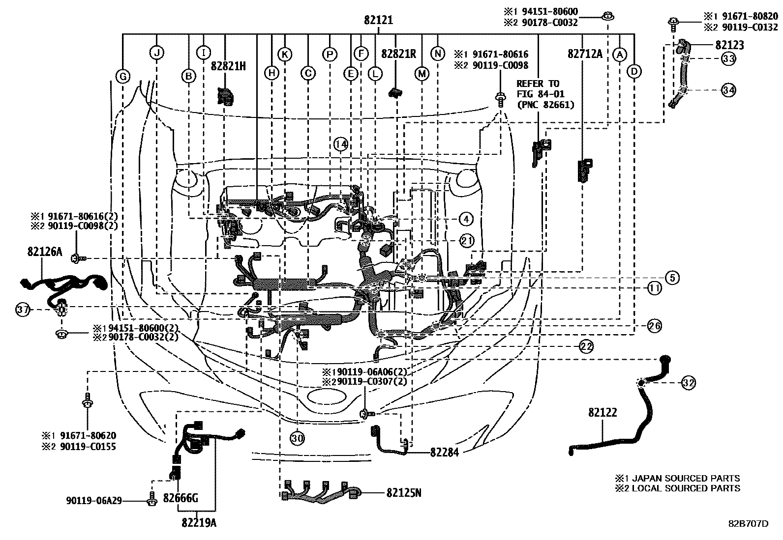 Toyota CAMRY 线束和卡夹 EPC diagram — 82B707D