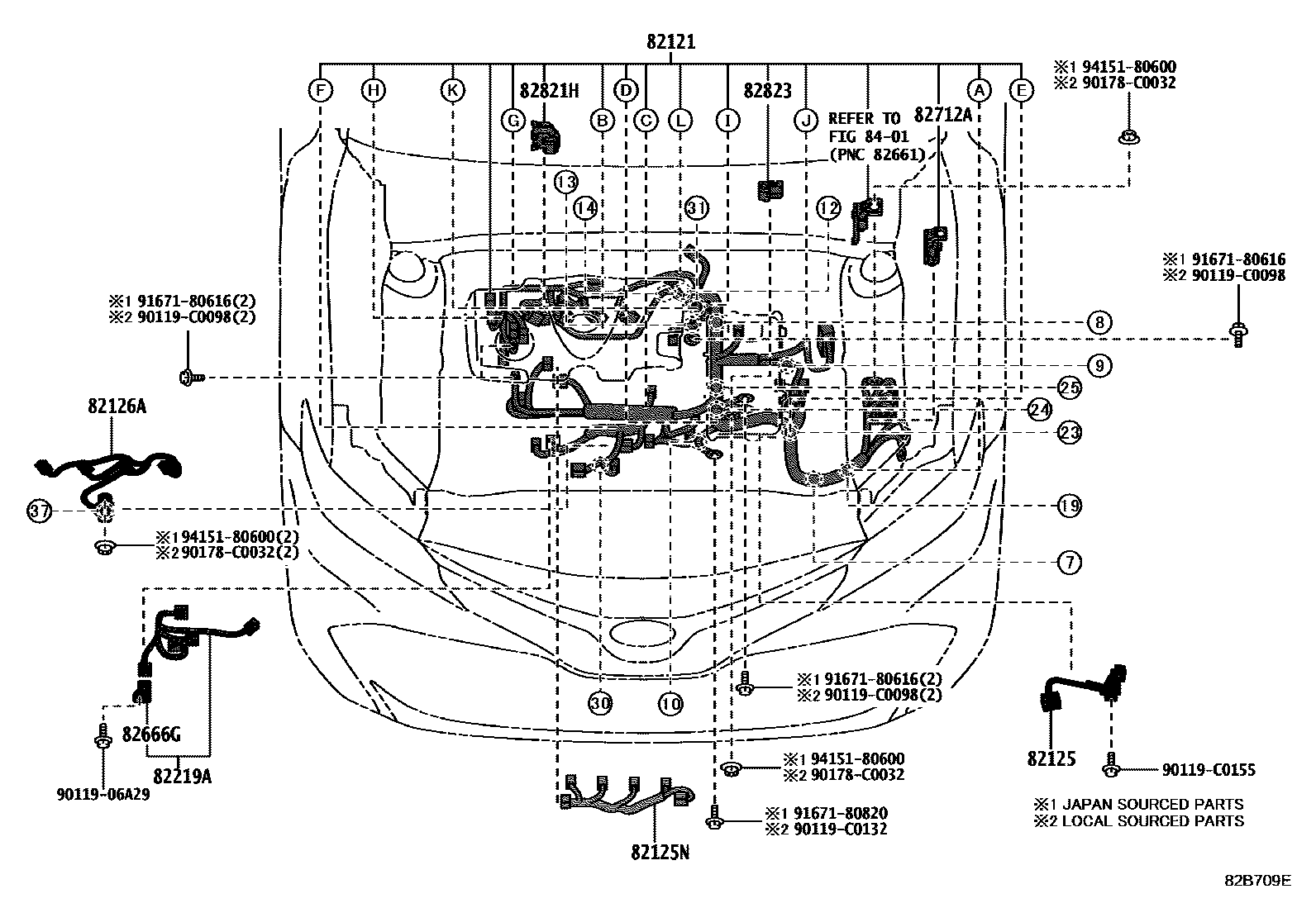 Toyota CAMRY 线束和卡夹 EPC diagram — 82B709E