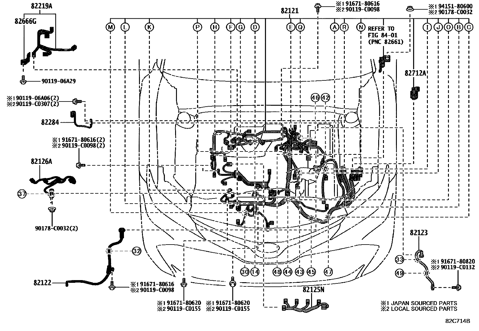 Toyota CAMRY 线束和卡夹 EPC diagram — 82C714B