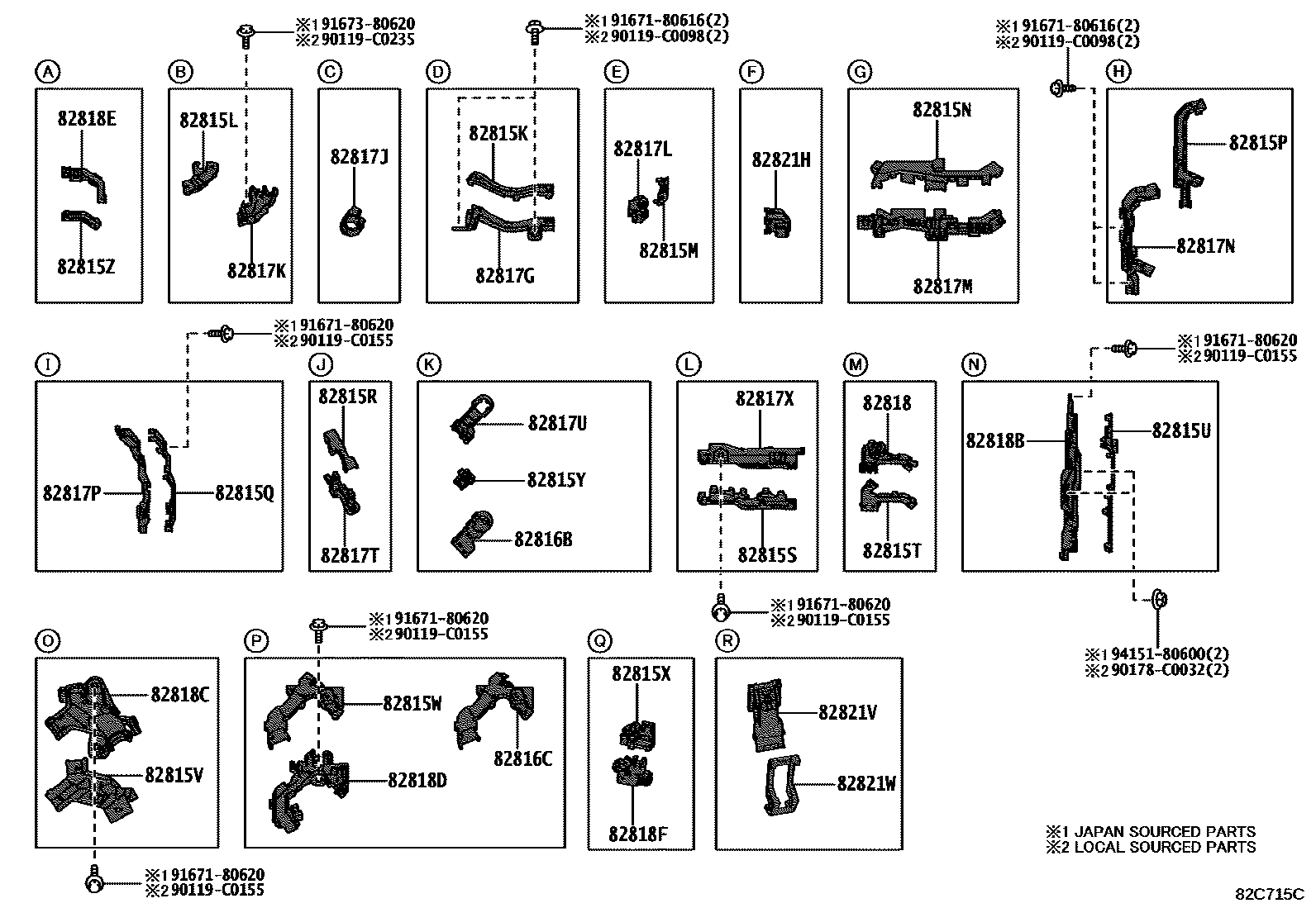 Toyota CAMRY 线束和卡夹 EPC diagram — 82C715C