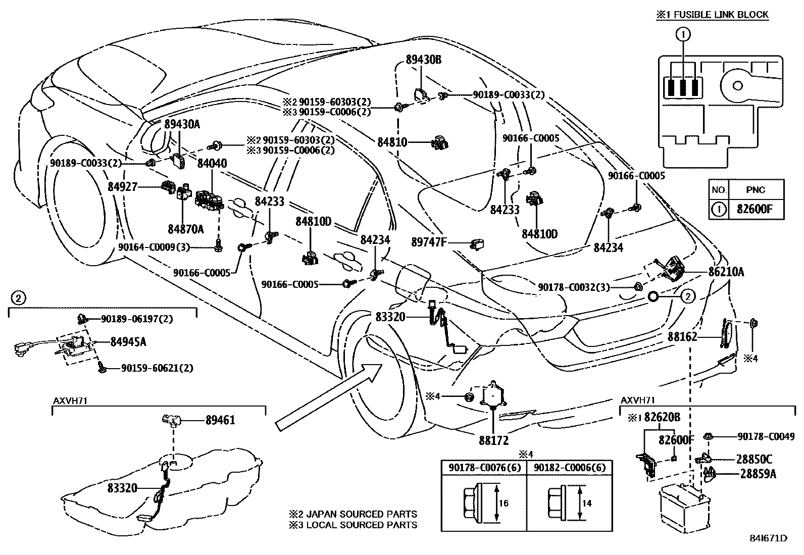 Toyota CAMRY 开关和继电器和ECU EPC diagram — 84I671D