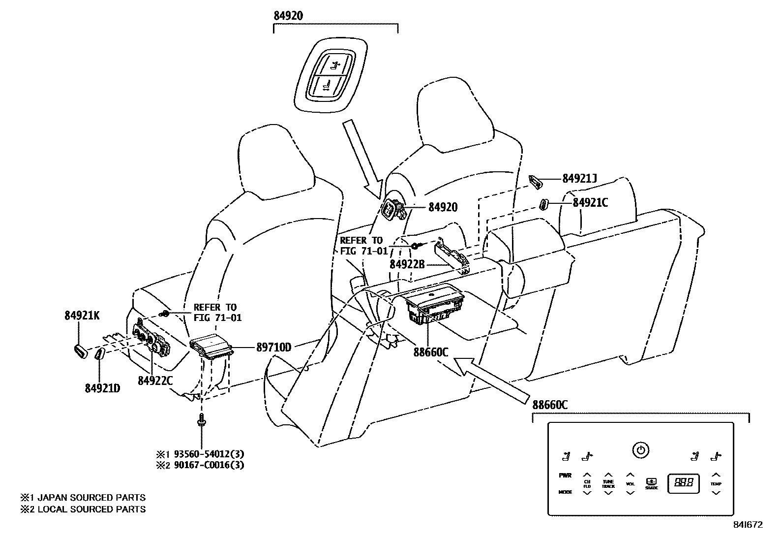 Toyota CAMRY 开关和继电器和ECU EPC diagram — 84I672