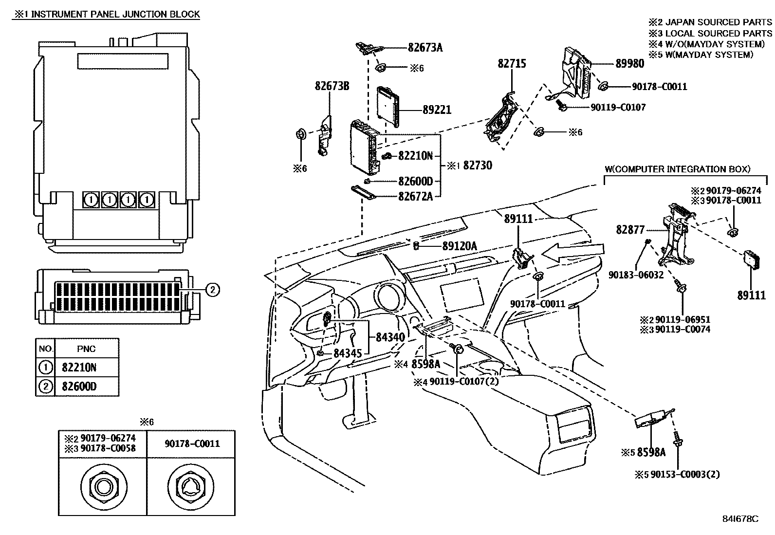 Toyota CAMRY 开关和继电器和ECU EPC diagram — 84I678C