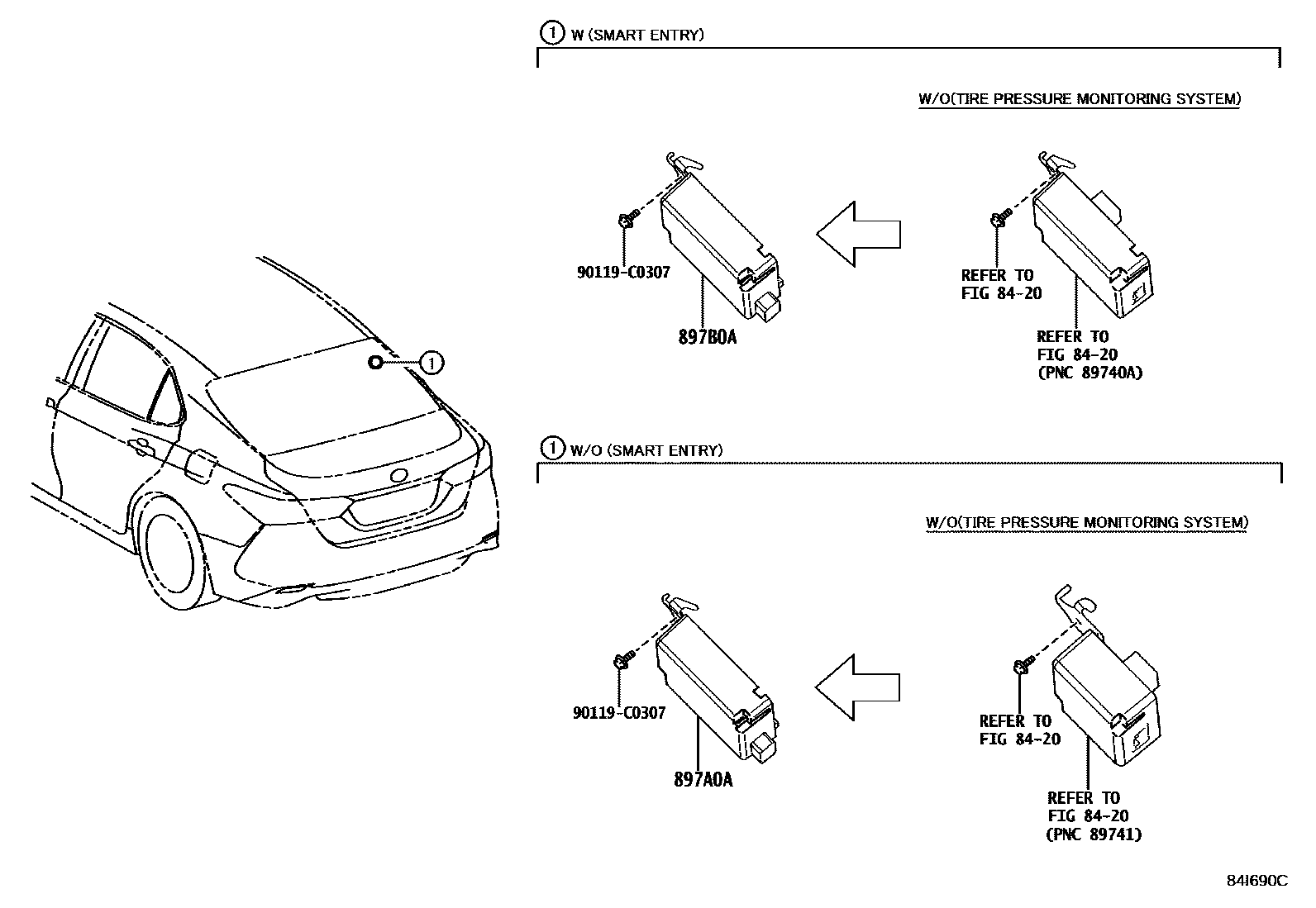 Toyota CAMRY 轮胎压力警告系统 EPC diagram — 84I690C