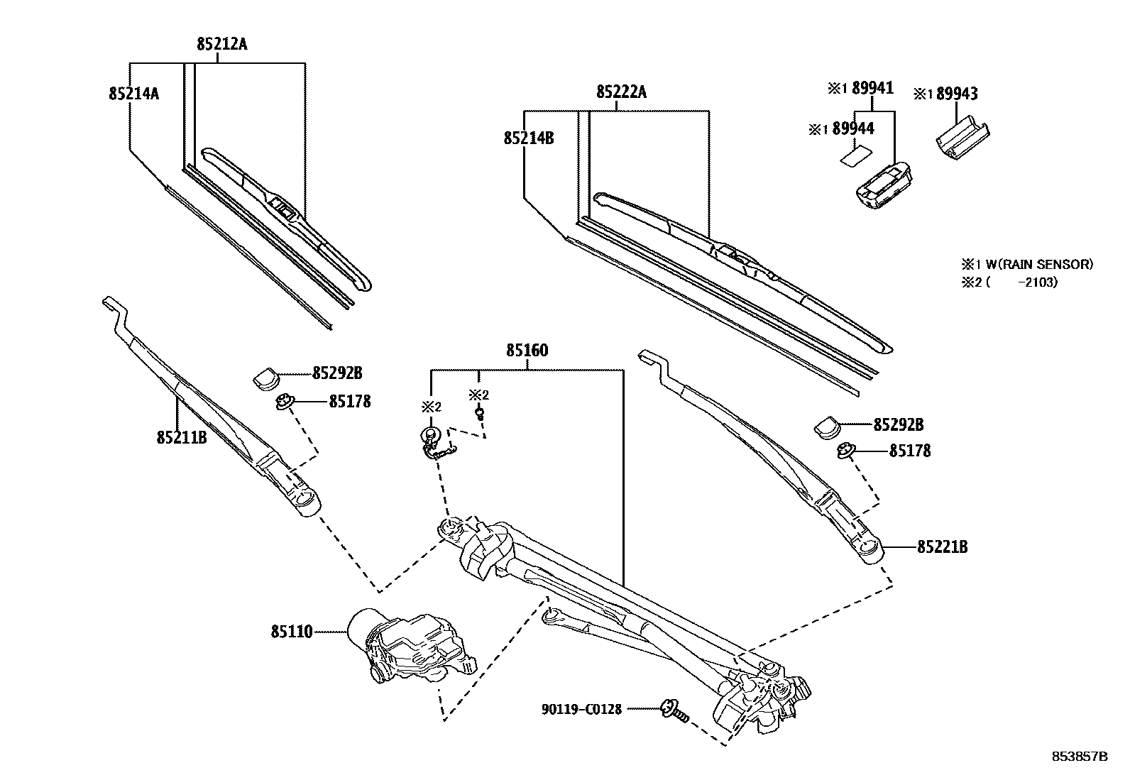 Toyota CAMRY 挡风玻璃刮水器 EPC diagram — 853857B
