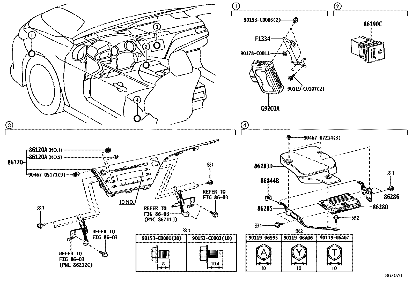 Toyota CAMRY 收音机、放大器和冷凝器 EPC diagram — 867070