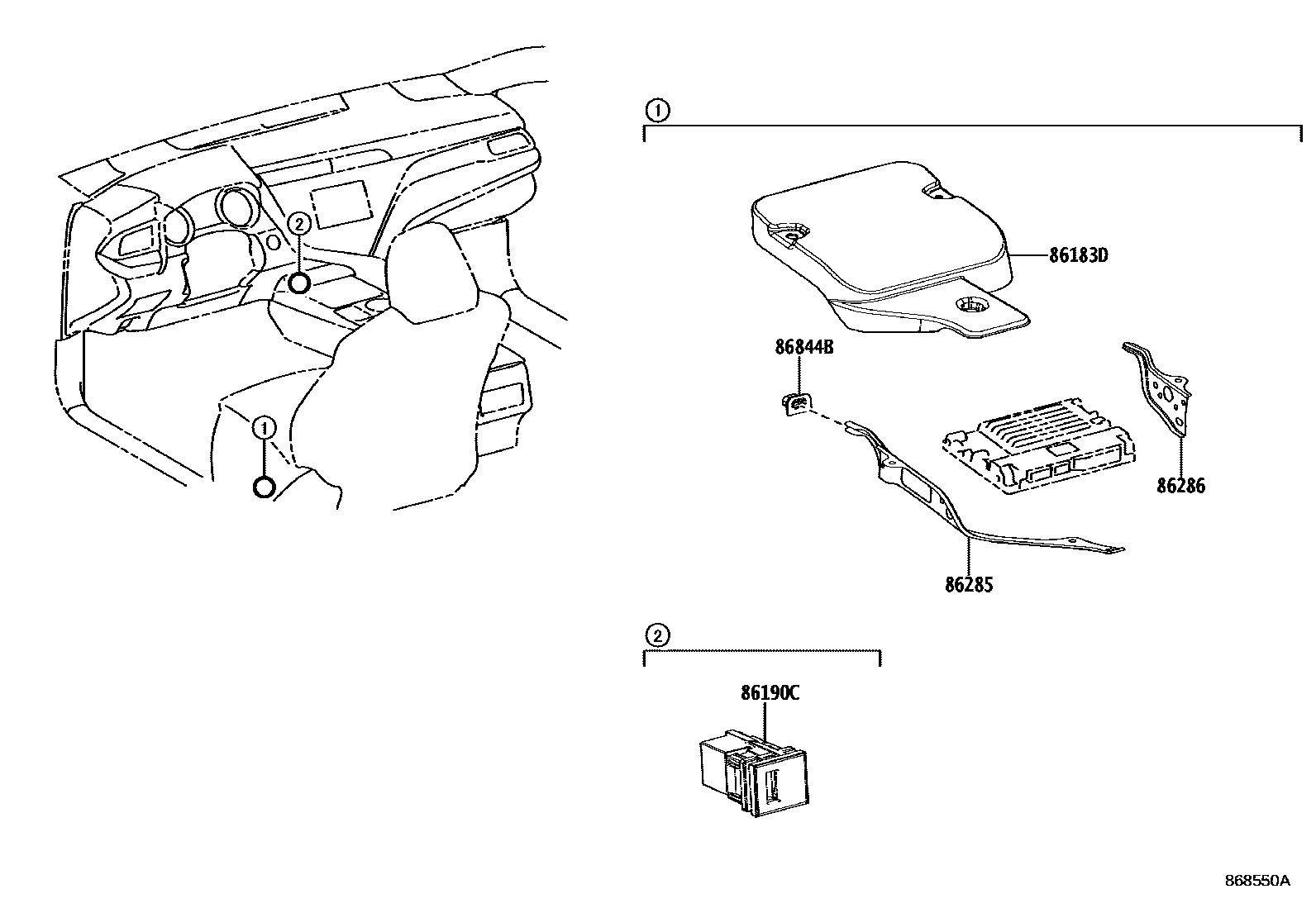 Toyota CAMRY 收音机、放大器和冷凝器 EPC diagram — 868550A