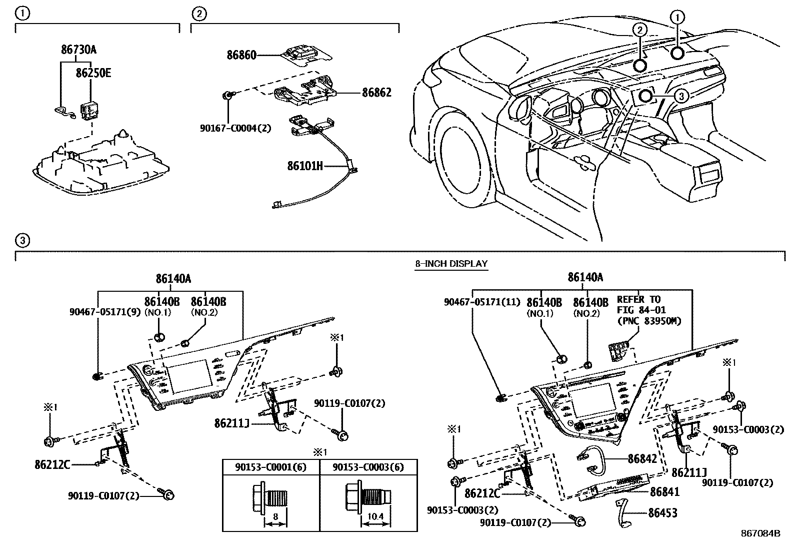 Toyota CAMRY 导航和前监视器显示屏 EPC diagram — 867084B