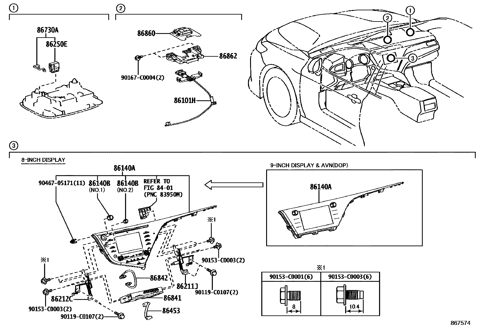 Toyota CAMRY 导航和前监视器显示屏 EPC diagram — 867574