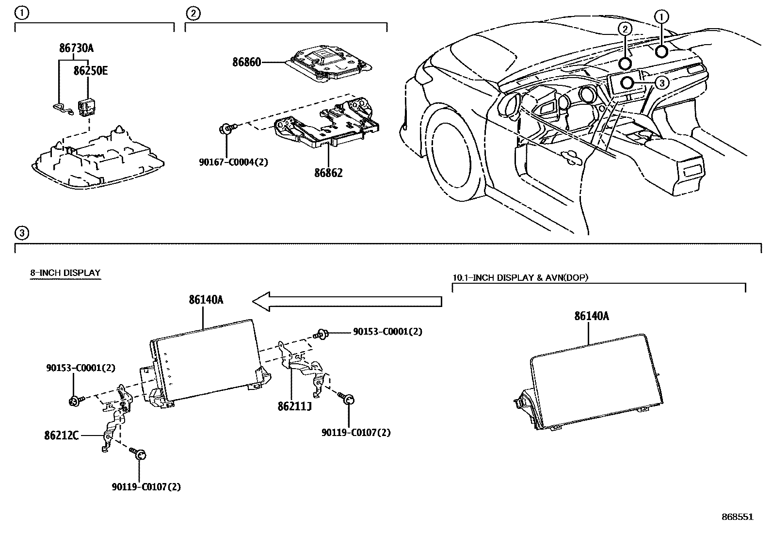 Toyota CAMRY 导航和前监视器显示屏 EPC diagram — 868551