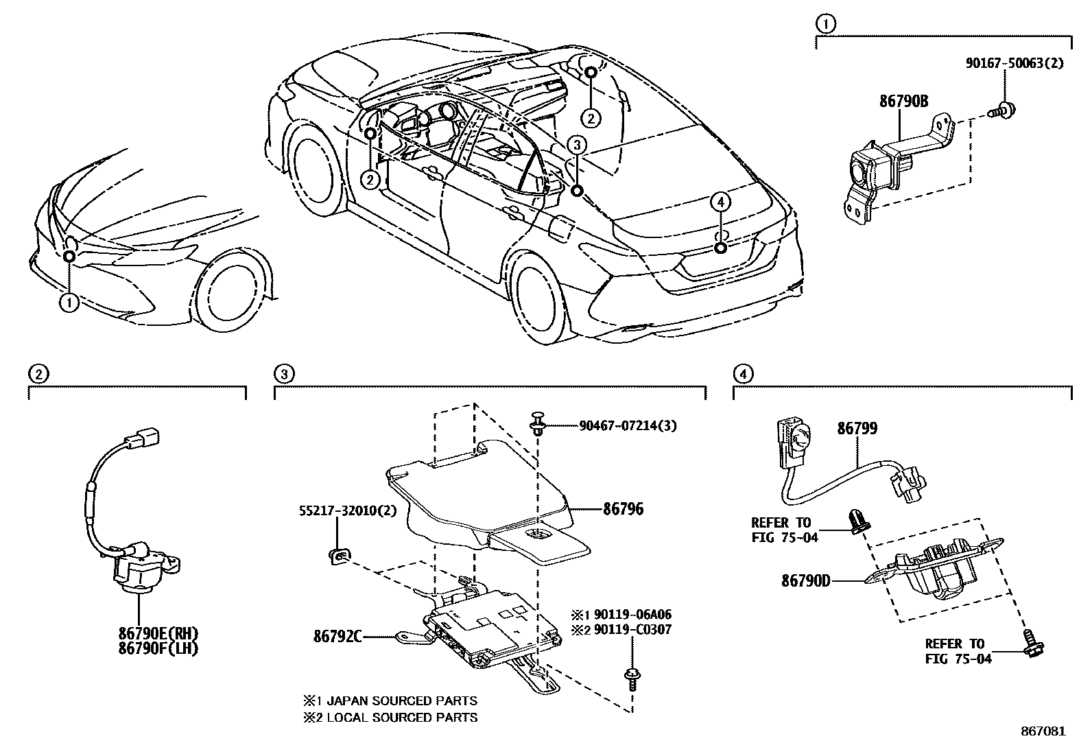 Toyota CAMRY 倒车影像和摄像头 EPC diagram — 867081