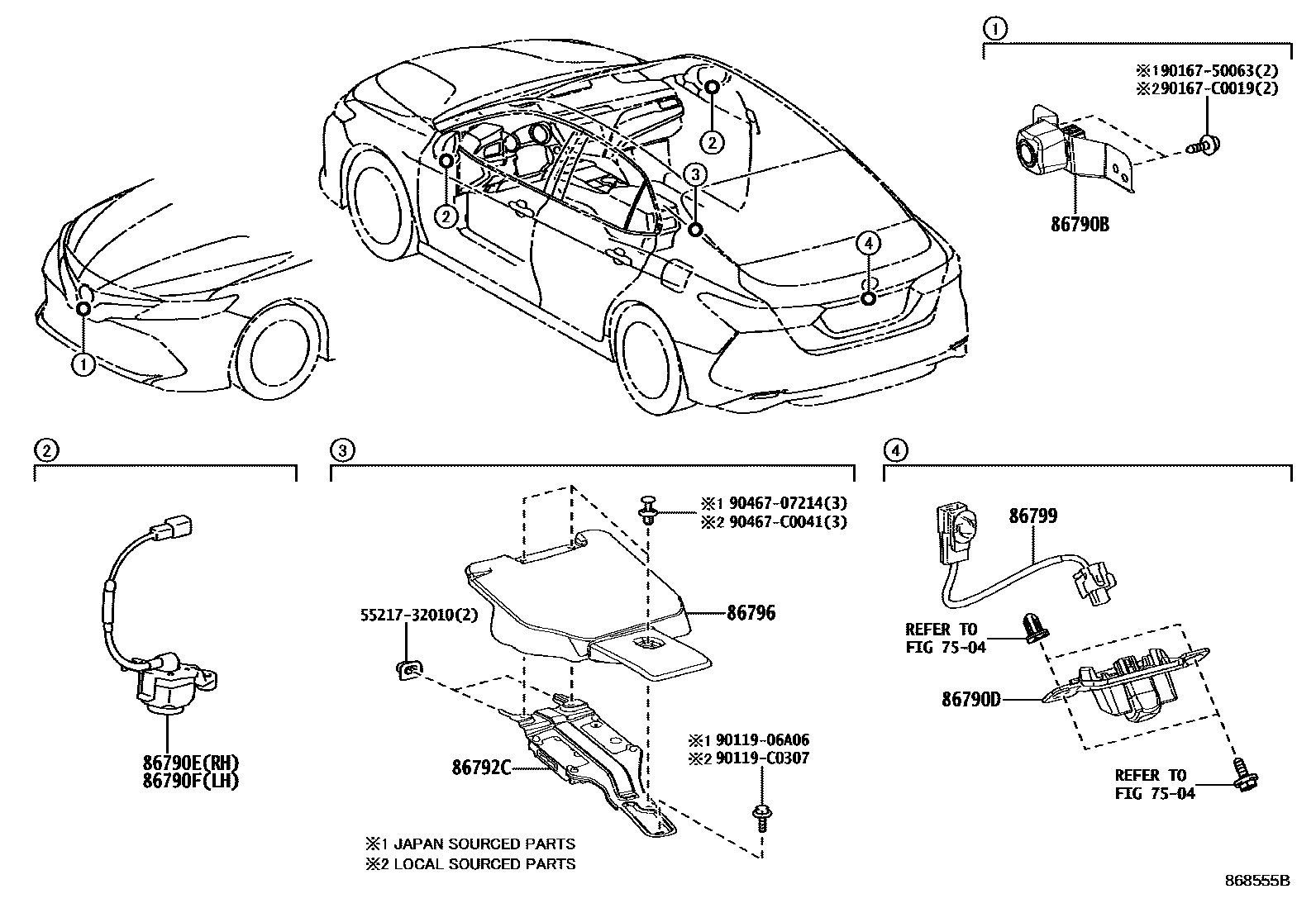 Toyota CAMRY 倒车影像和摄像头 EPC diagram — 868555B