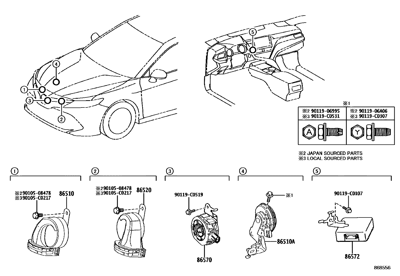 Toyota CAMRY 喇叭 EPC diagram — 868556