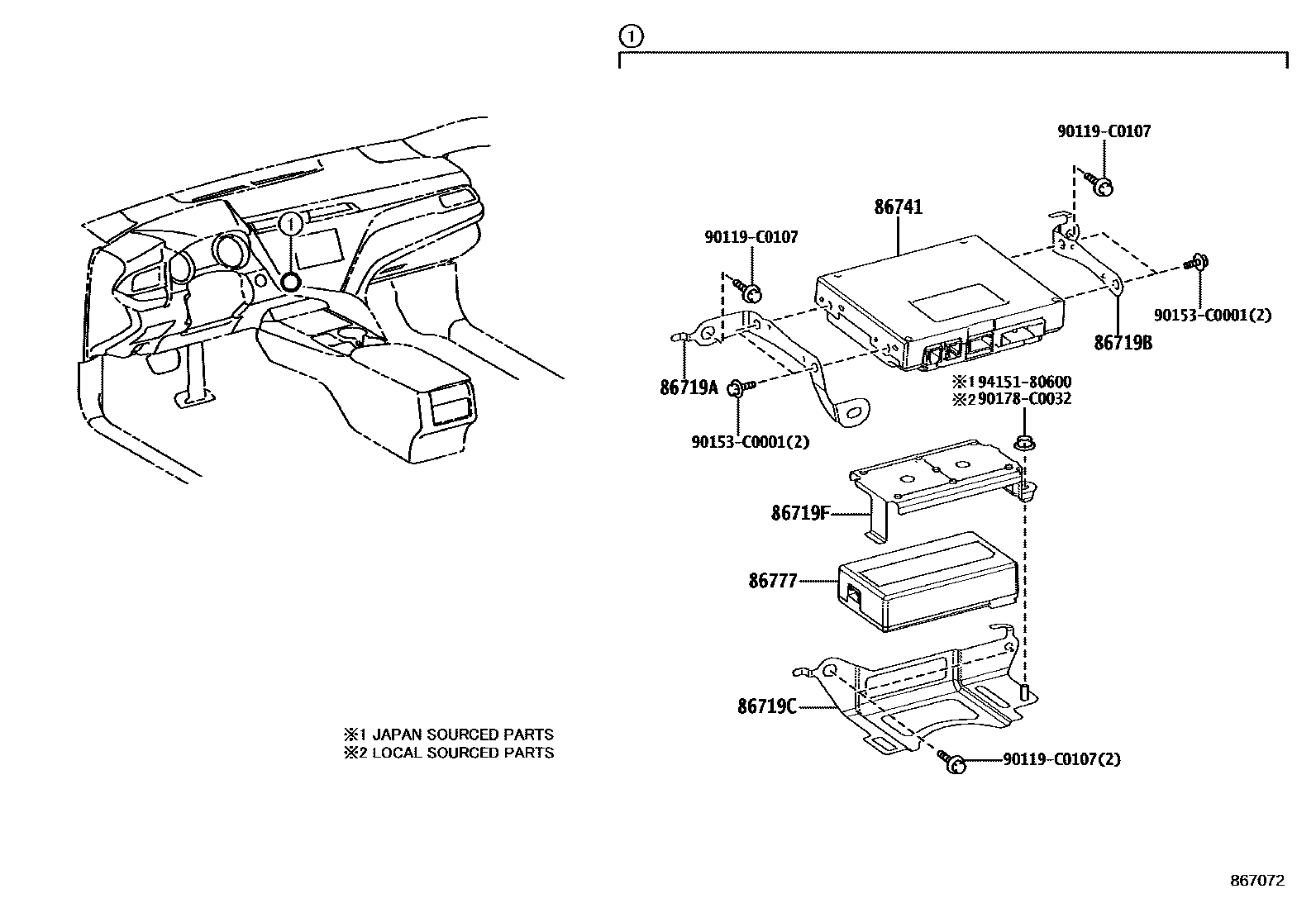 Toyota CAMRY 车载电话和呼救装置 EPC diagram — 867072