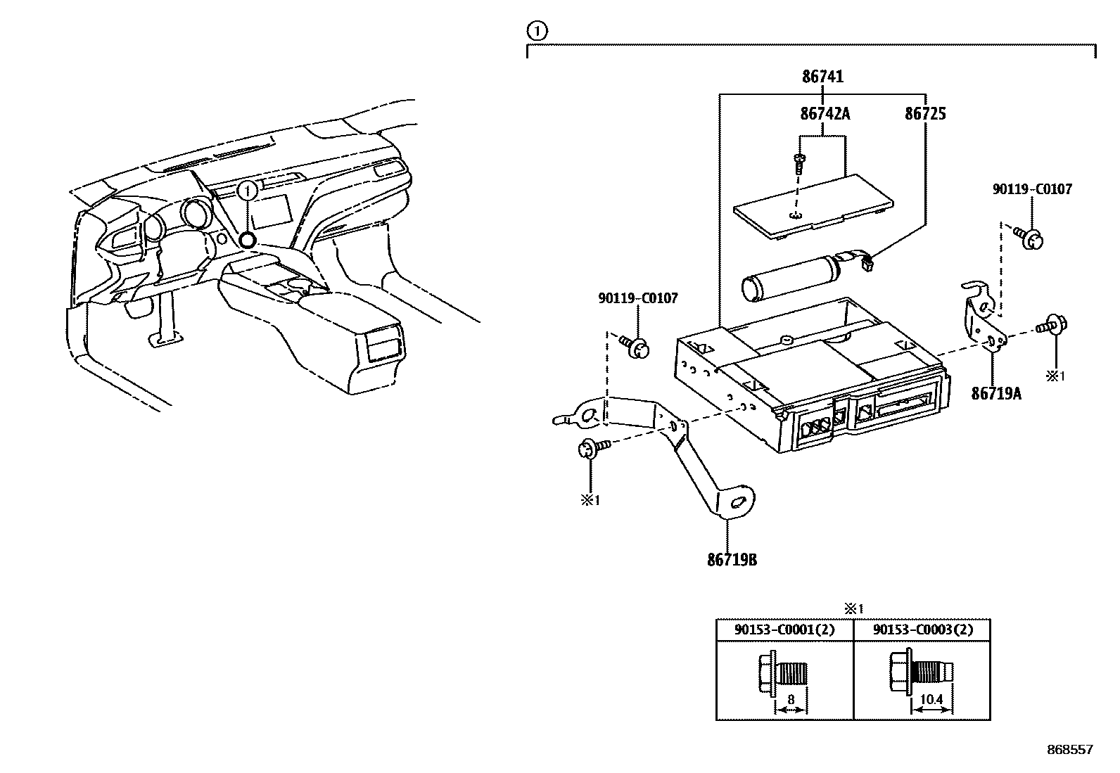 Toyota CAMRY 车载电话和呼救装置 EPC diagram — 868557