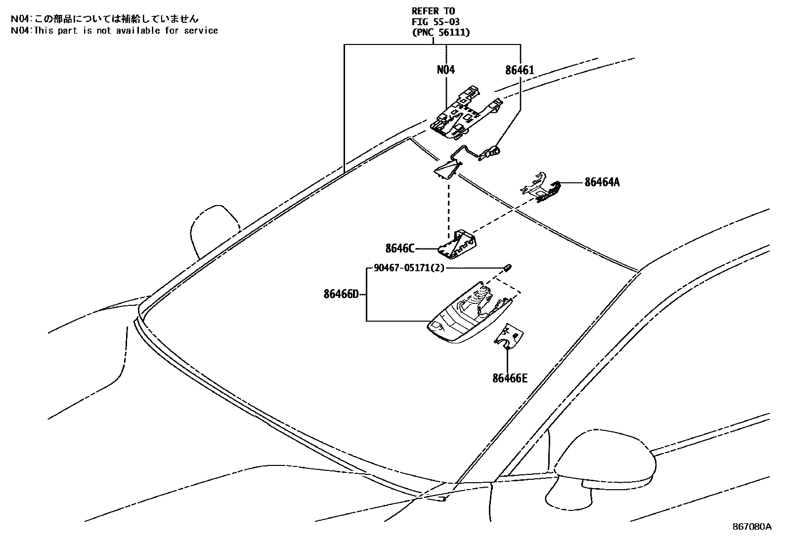 Toyota CAMRY 预碰撞安全系统 EPC diagram — 867080A