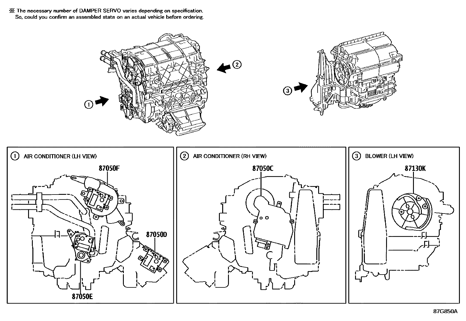 Toyota CAMRY 暖风和空调系统 - 冷却器组件 EPC diagram — 87G850A