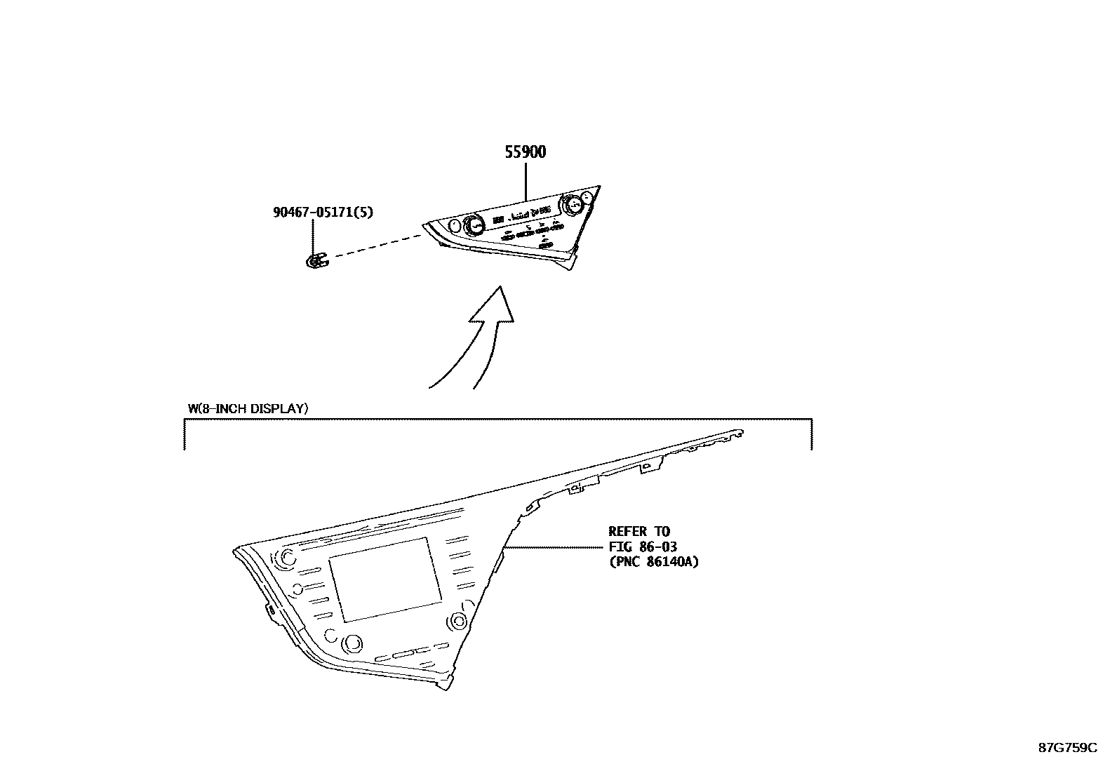 Toyota CAMRY 暖风和空调系统 - 控制器和风管 EPC diagram — 87G759C