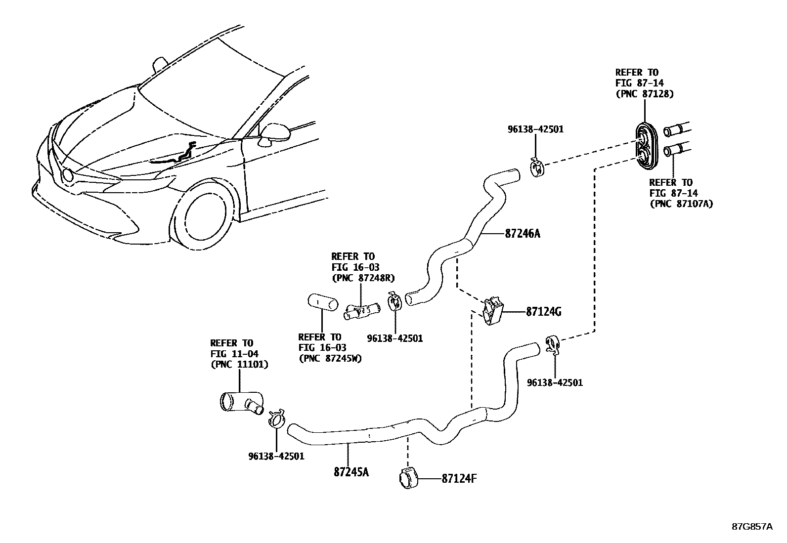 Toyota CAMRY 暖风和空调系统 - 水管 EPC diagram — 87G857A