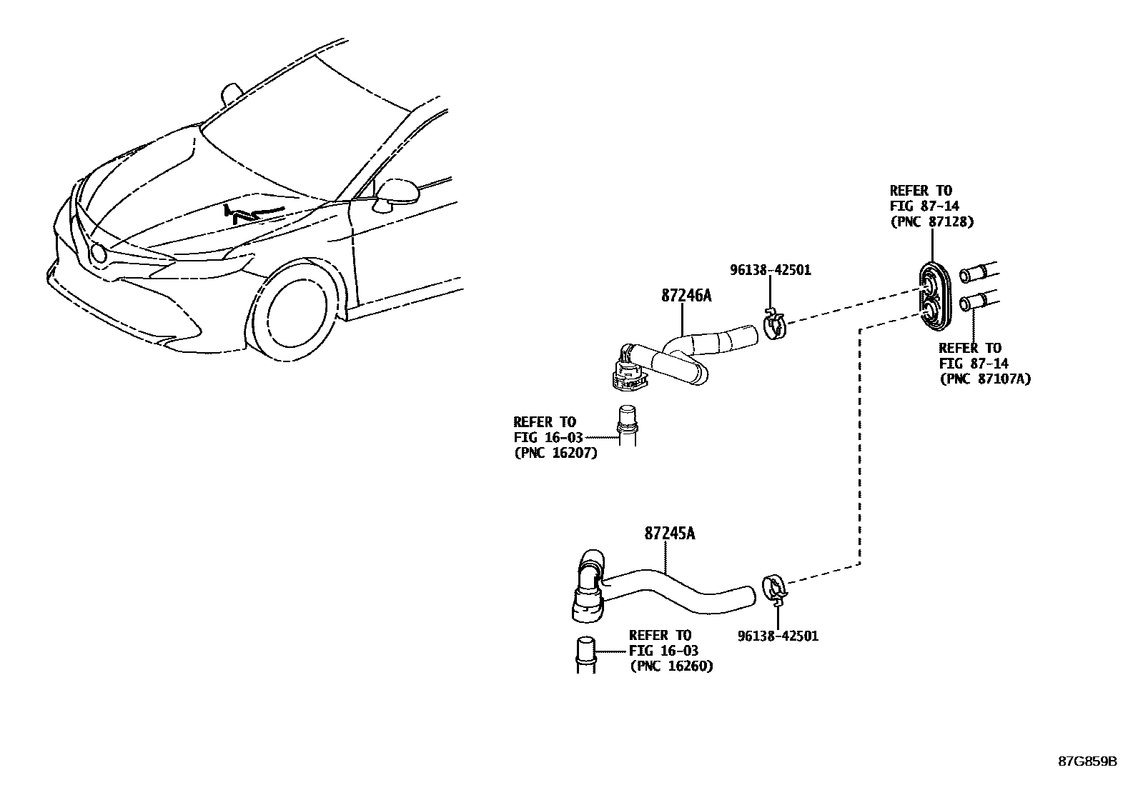 Toyota CAMRY 暖风和空调系统 - 水管 EPC diagram — 87G859B