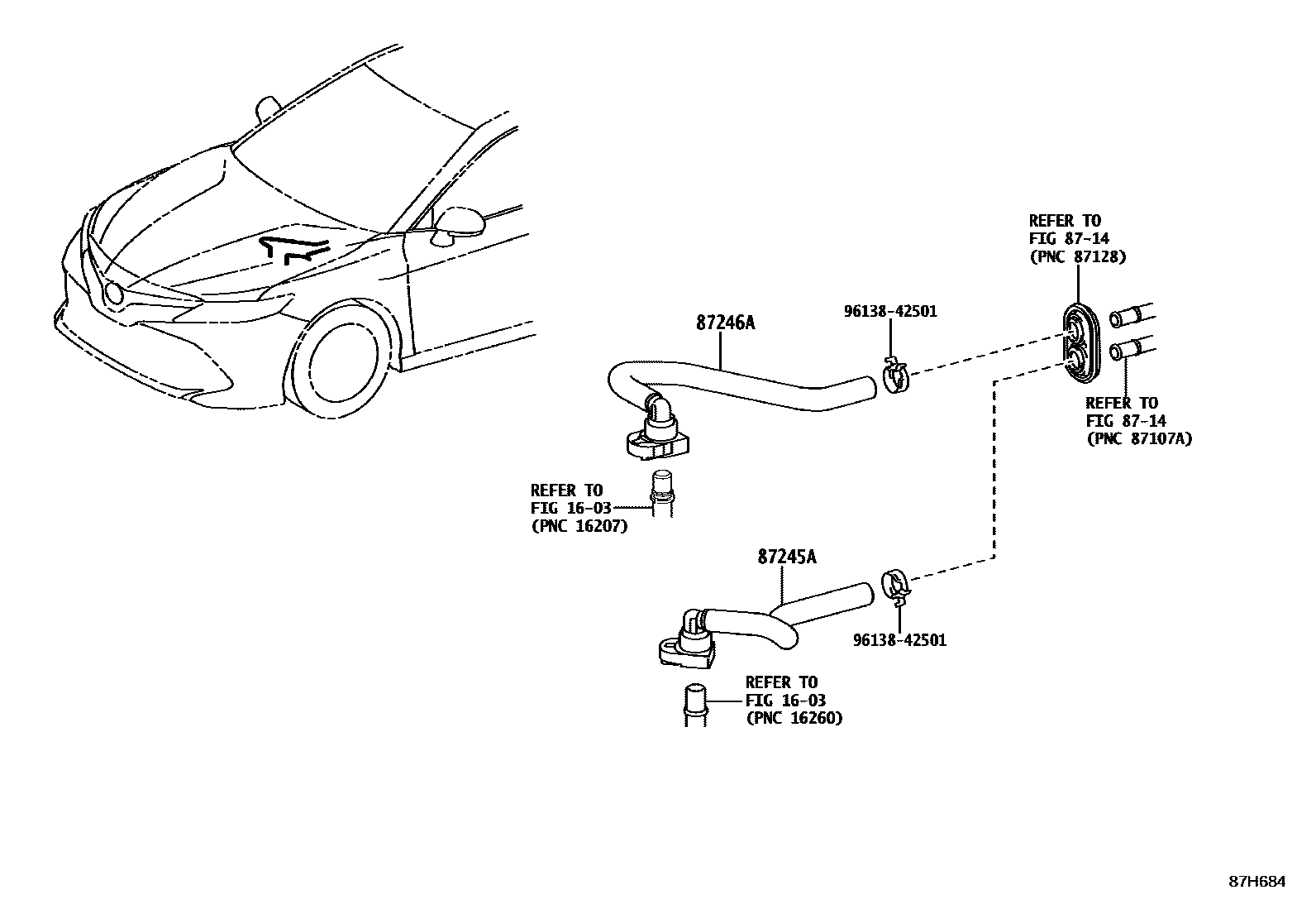 Toyota CAMRY 暖风和空调系统 - 水管 EPC diagram — 87H684