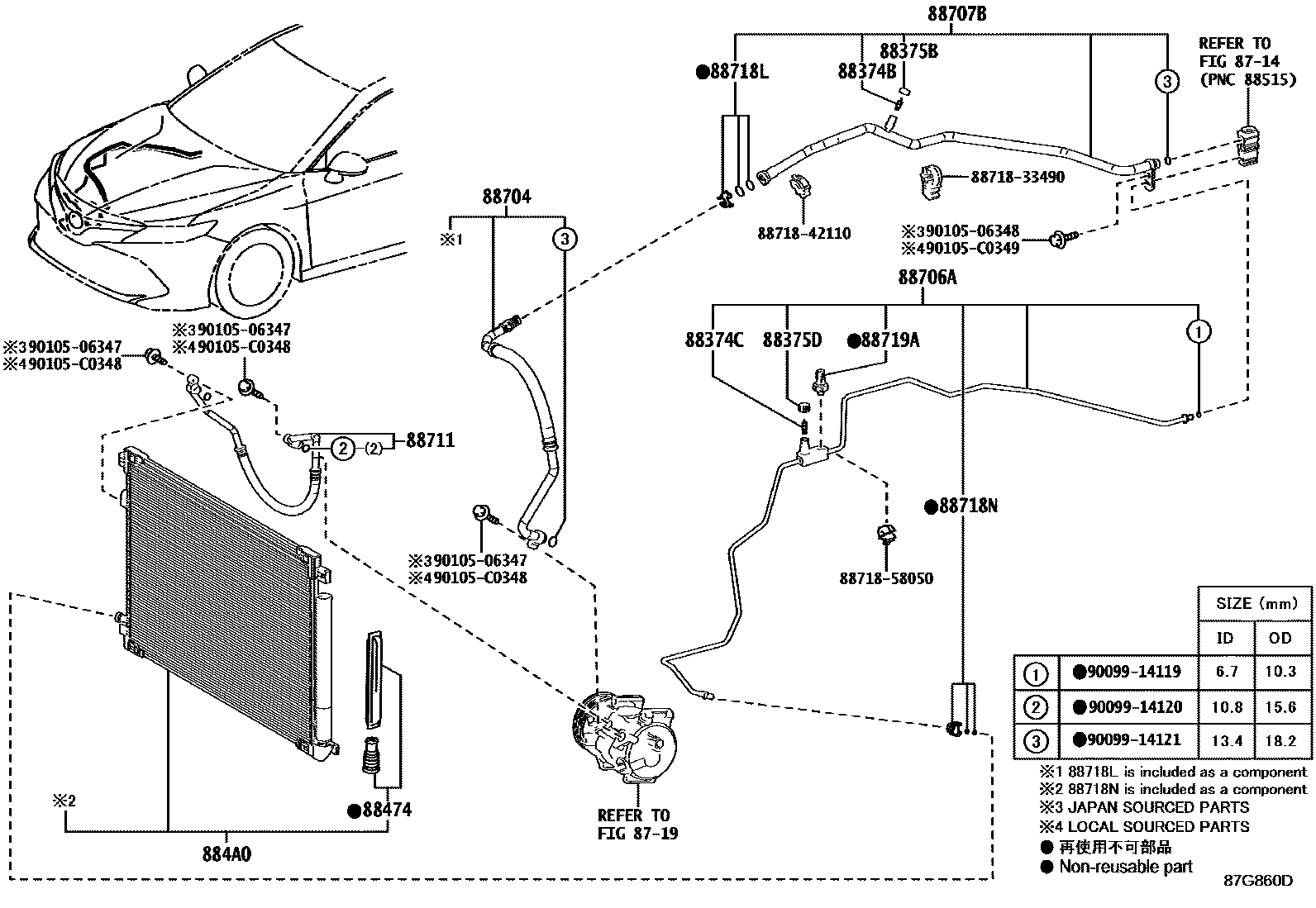 Toyota CAMRY Heating & Air Conditioning - Cooler Piping EPC diagram — 87G860D