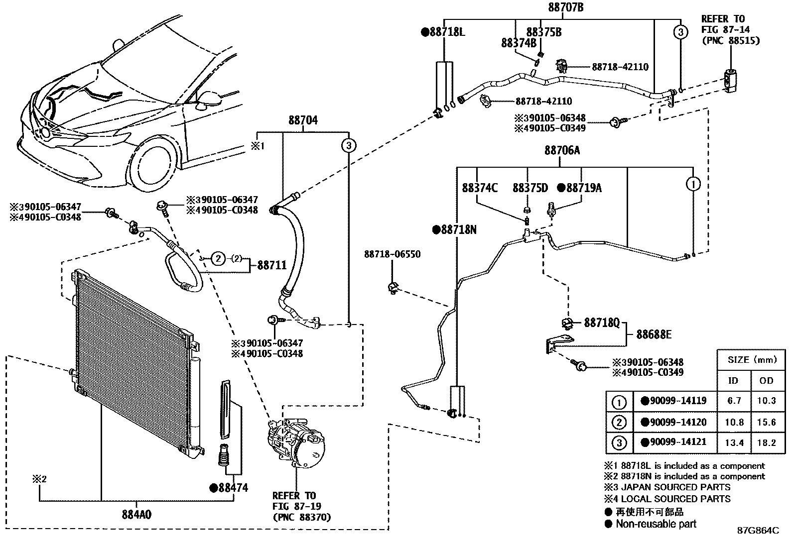 Toyota CAMRY Heating & Air Conditioning - Cooler Piping EPC diagram — 87G864C
