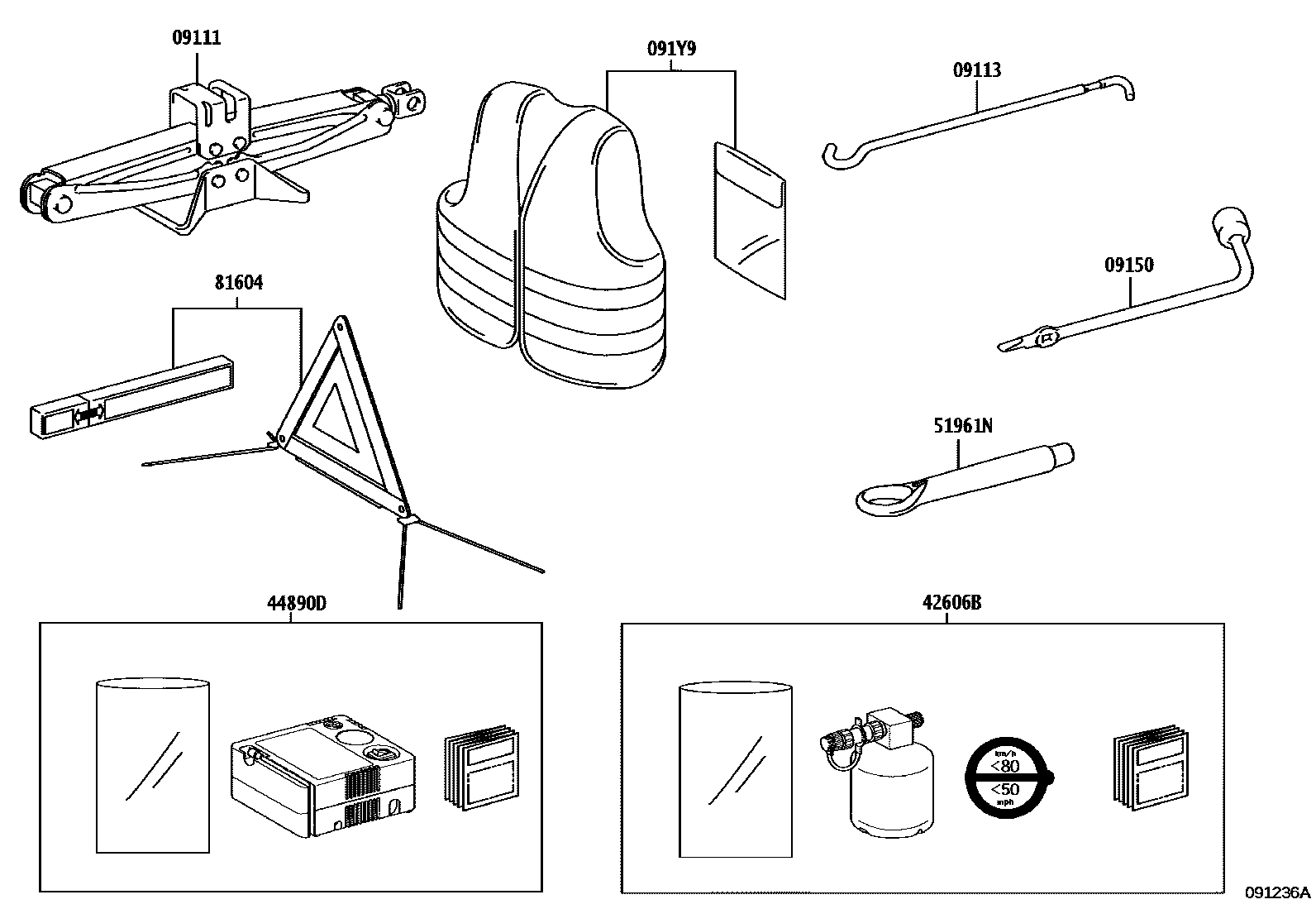 Toyota CAMRY Standard Tools EPC diagram — 091236A