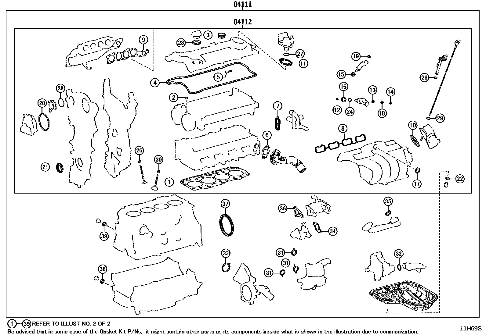 Toyota CAMRY Engine Overhaul Gasket Kit EPC diagram — 11H69S