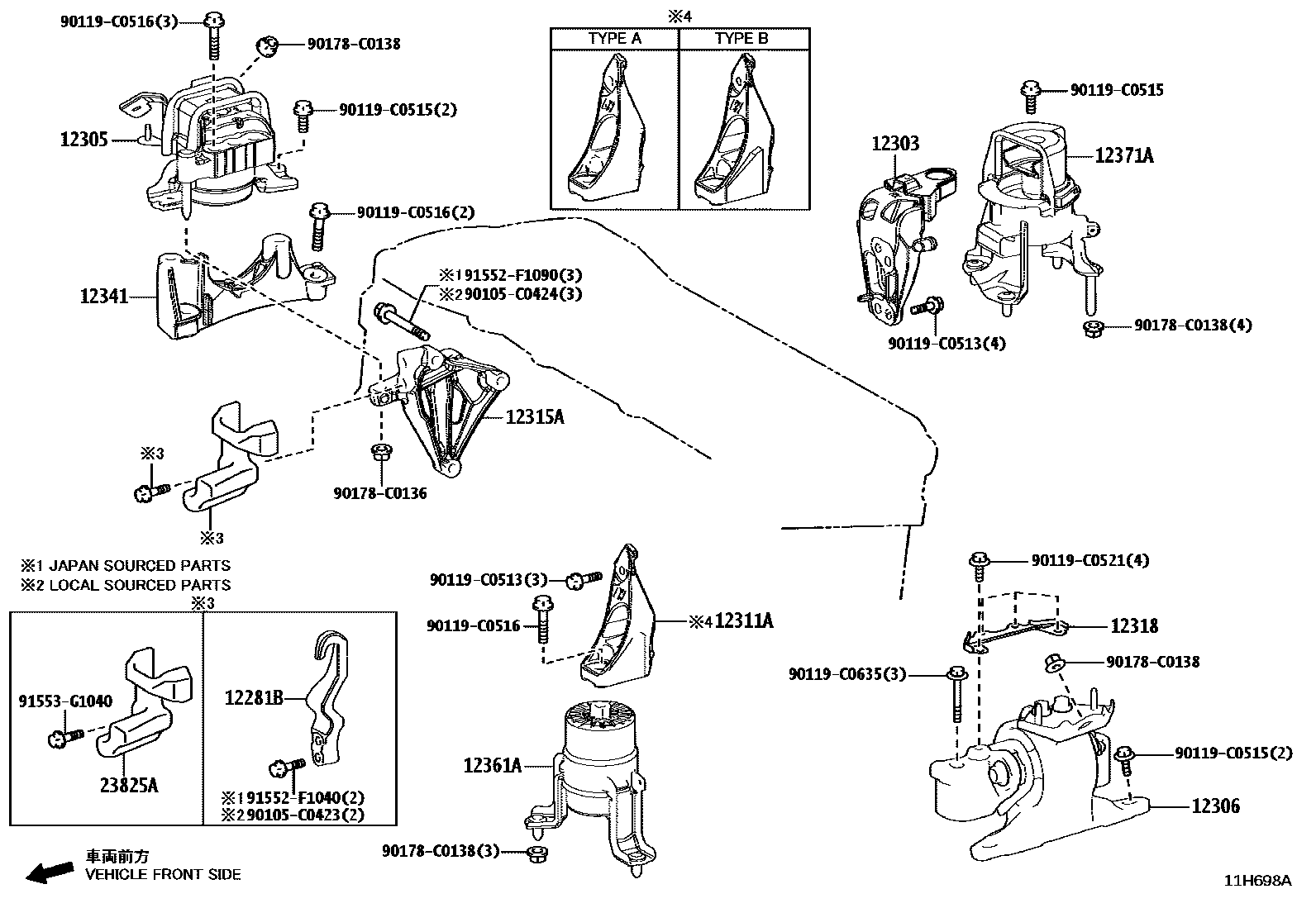 Toyota CAMRY Engine Mounting EPC diagram — 11H698A