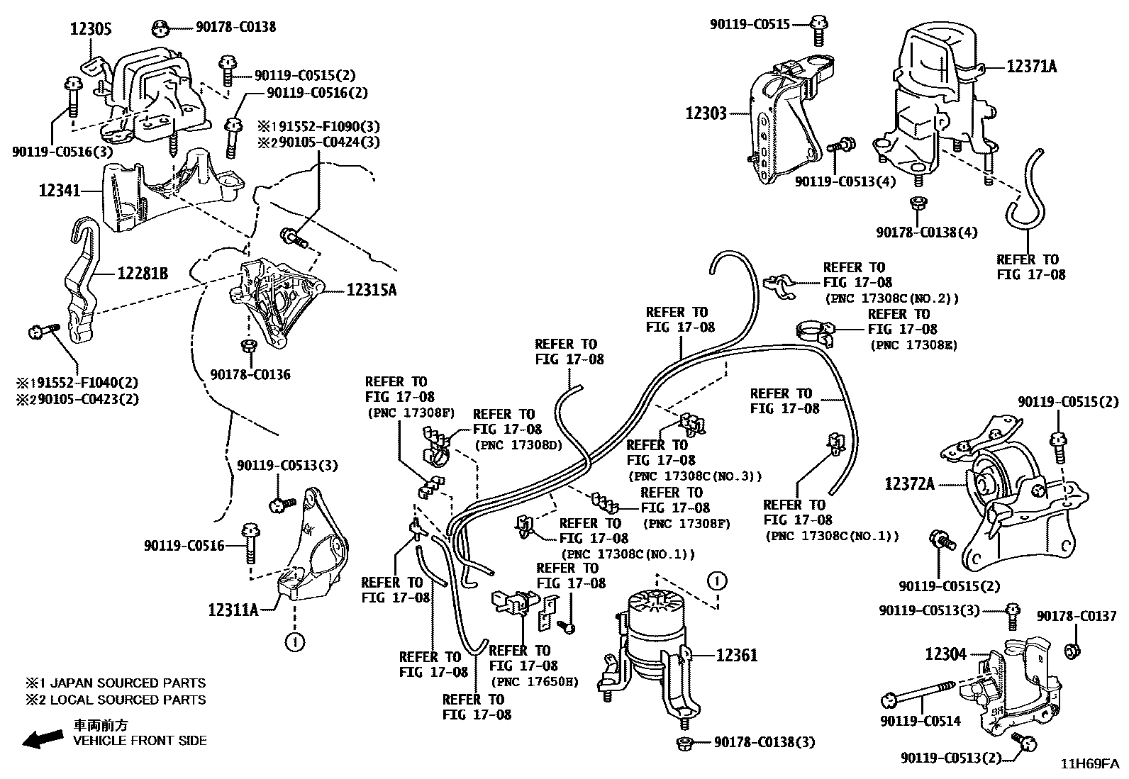 Toyota CAMRY Engine Mounting EPC diagram — 11H69FA