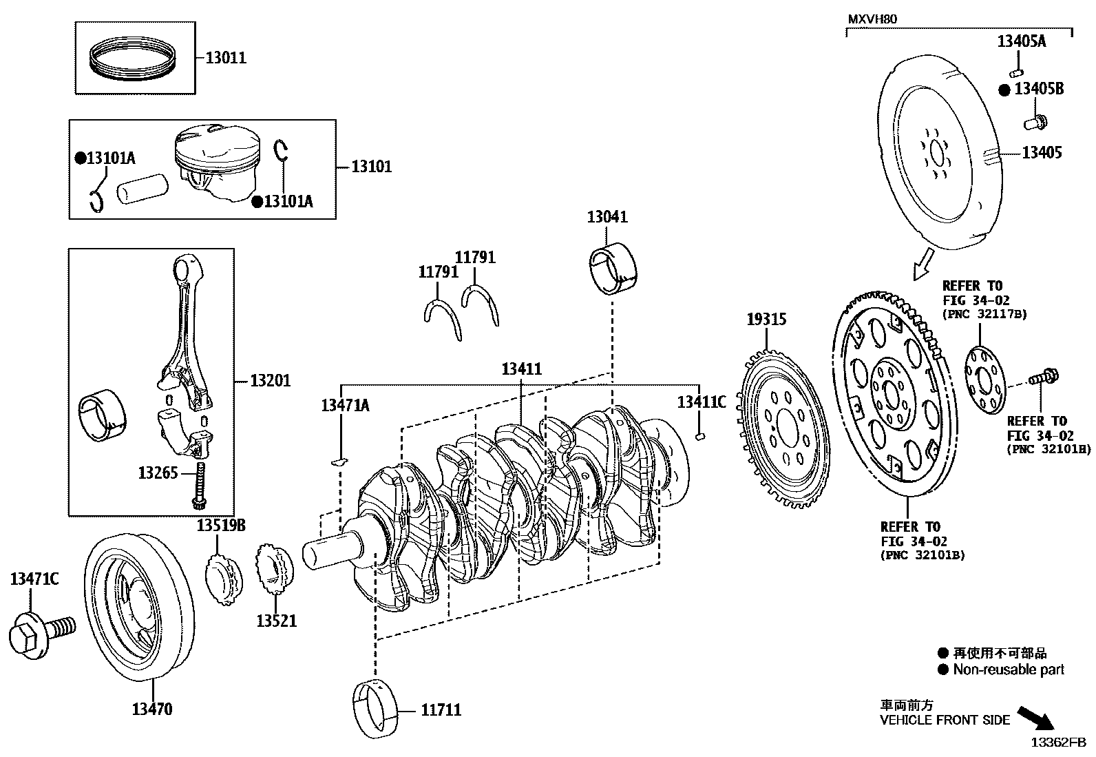 Toyota CAMRY Crankshaft & Piston EPC diagram — 13362FB