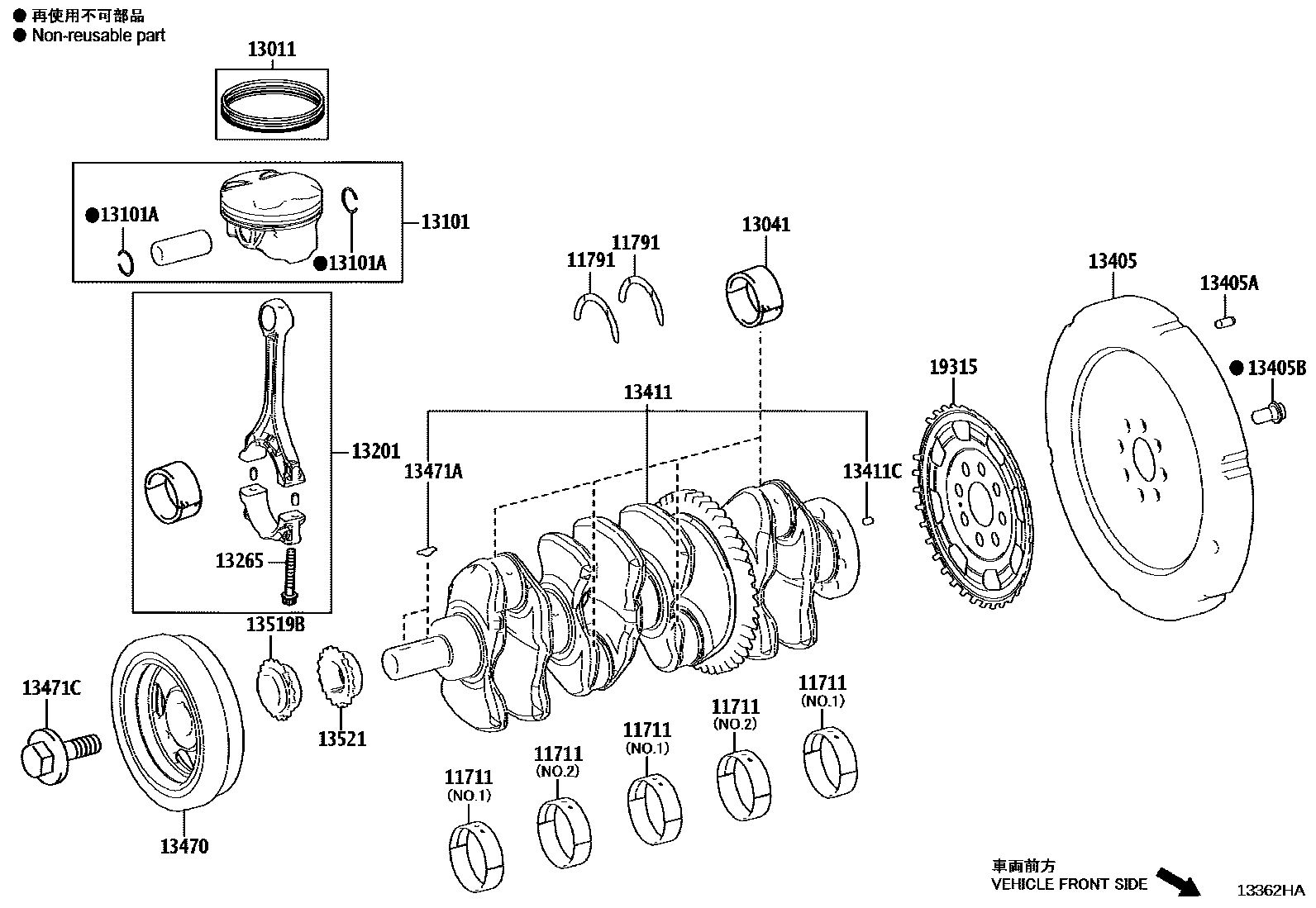 Toyota CAMRY Crankshaft & Piston EPC diagram — 13362HA