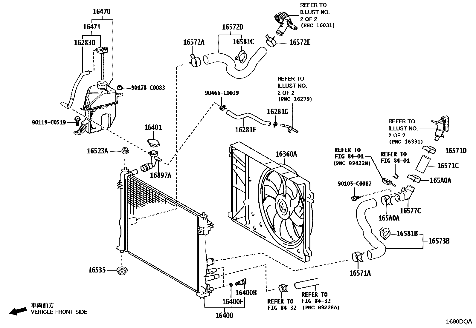 Toyota CAMRY RADIATOR & WATER OUTLET EPC diagram — 1690DQA