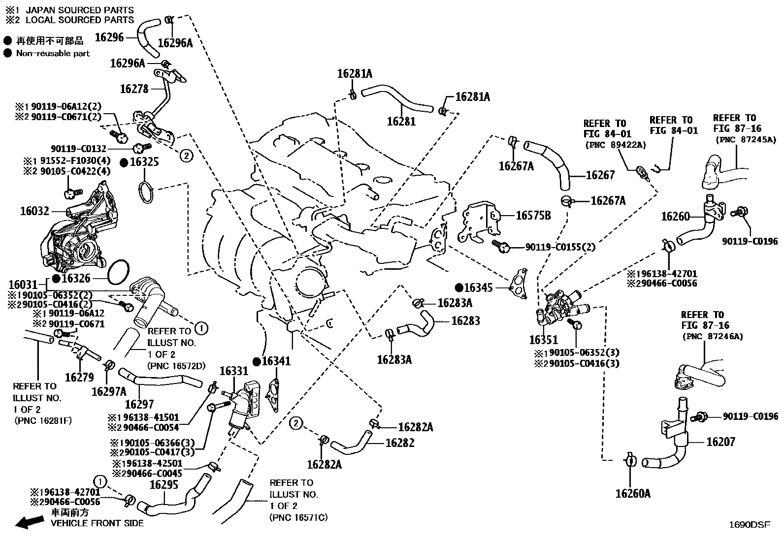 Toyota CAMRY RADIATOR & WATER OUTLET EPC diagram — 1690DSF