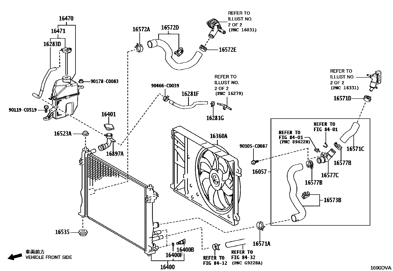 Toyota CAMRY RADIATOR & WATER OUTLET EPC diagram — 1690DVA