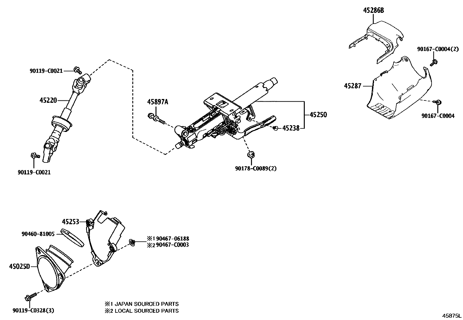 Toyota CAMRY Steering Column & Shaft EPC diagram — 45875L