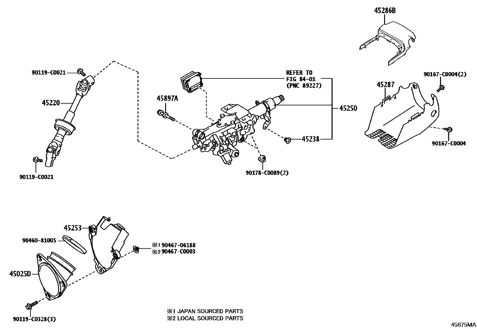 Toyota CAMRY Steering Column & Shaft EPC diagram — 45875MA