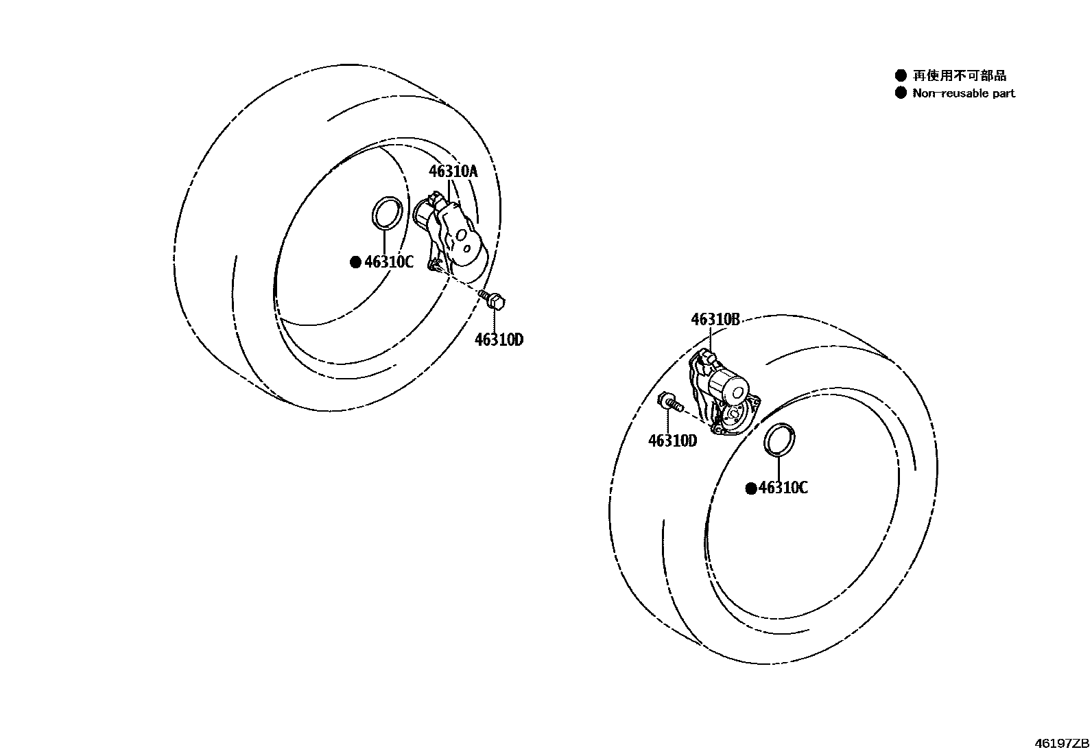 Toyota CAMRY Parking Brake & Cable EPC diagram — 46197ZB