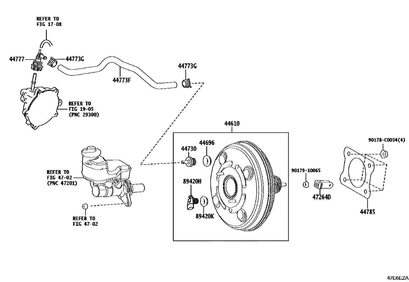 Toyota CAMRY 制动助力器和真空管 EPC diagram — 47E6EZA
