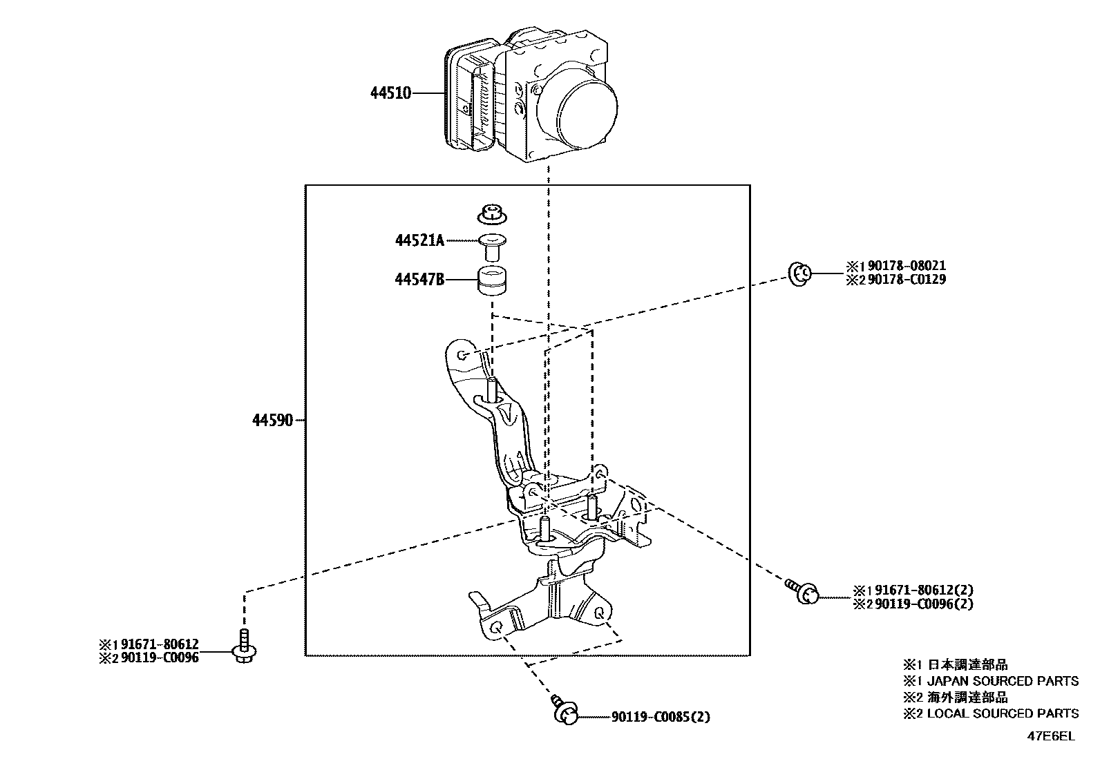 Toyota CAMRY 制动配管和卡箍 EPC diagram — 47E6EL