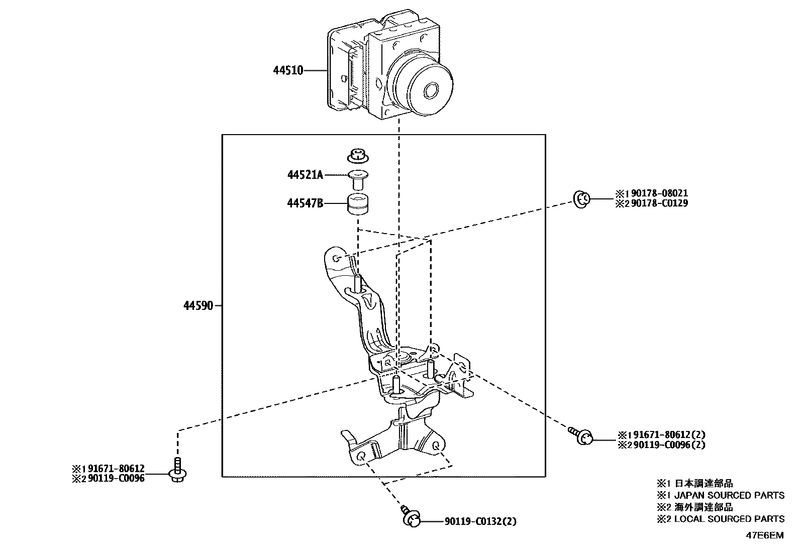 Toyota CAMRY 制动配管和卡箍 EPC diagram — 47E6EM