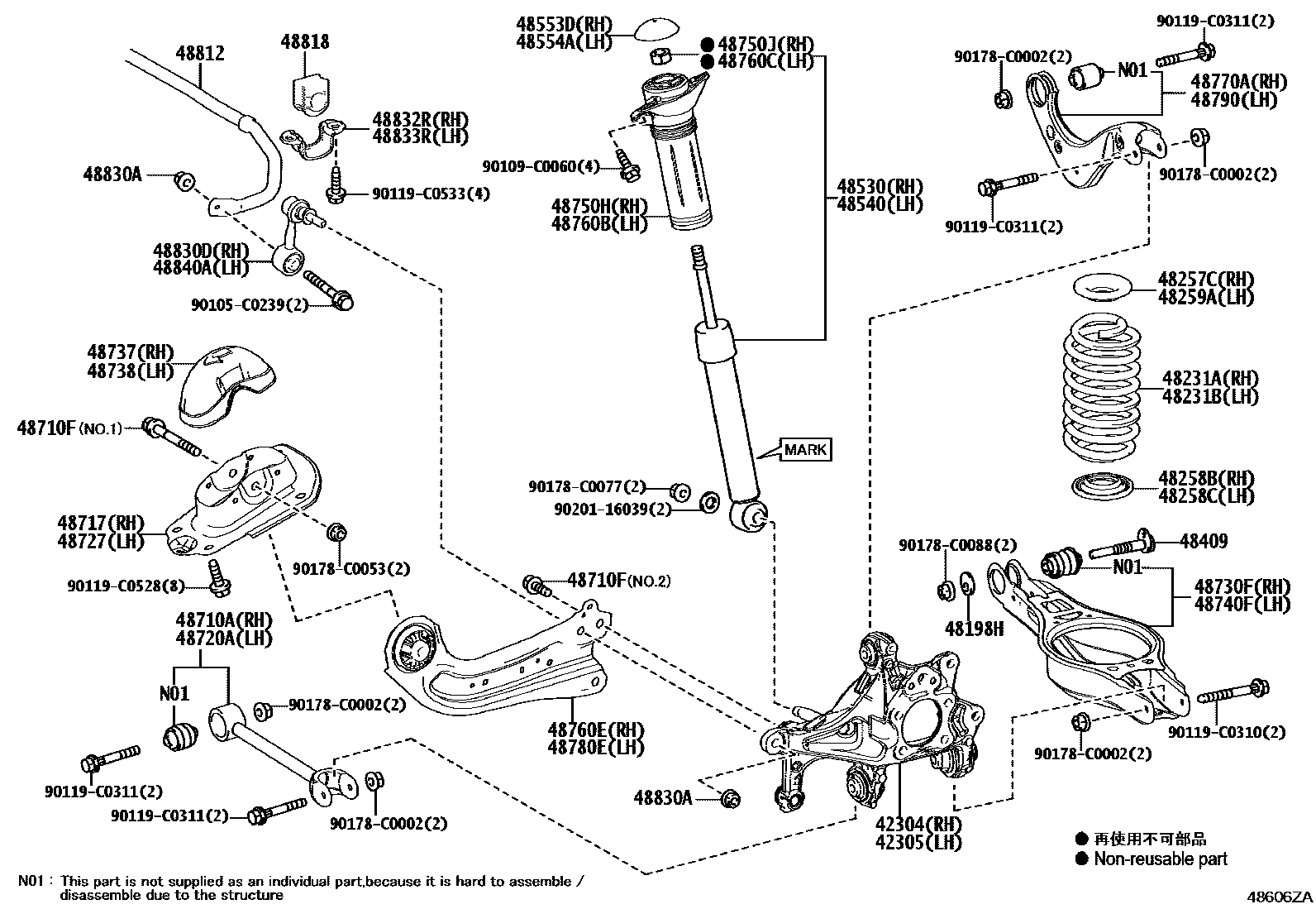 Toyota CAMRY Rear Spring & Shock Absorber EPC diagram — 48606ZA