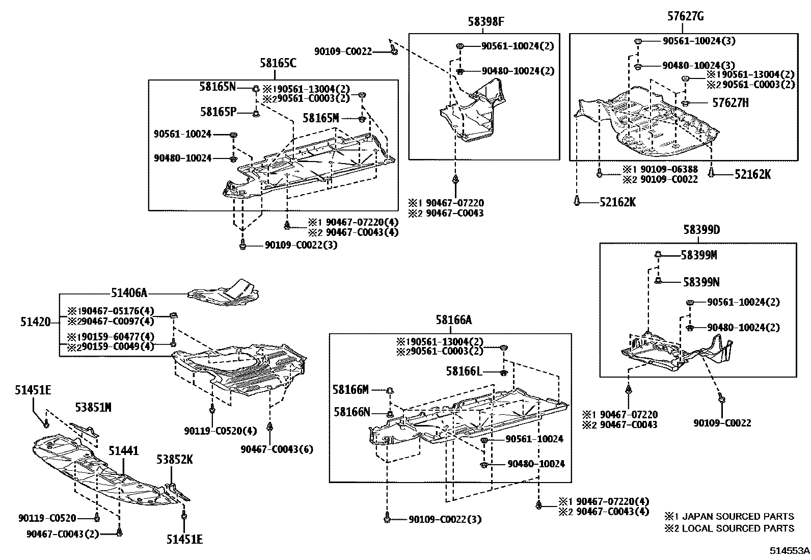 Toyota CAMRY 悬架横梁和发动机底罩 EPC diagram — 514553A